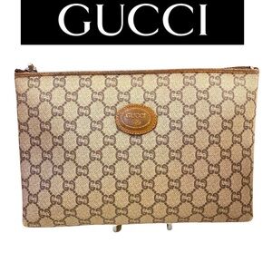 GUCCI Plus Brown GG PVC Leather Clutch Pouch. Authentic. EUC